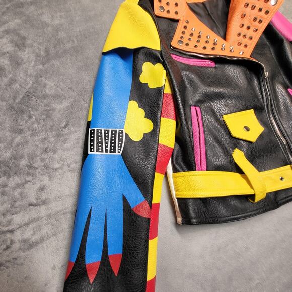 Azalea Wang Graffiti Screams Jacket Womens XL Moto Studded Faux Leather WX055D - Picture 7 of 15